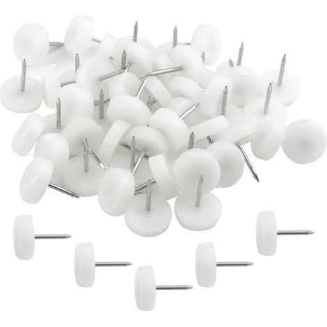 Paquete de 100 patas para muebles de 16 mm con clavos y caja de almacenamiento - Protectores de suelo para muebles de madera (16 x 5 x 20 mm) - Blanco