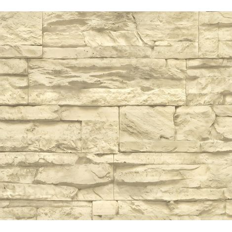 Stone tile wallpaper wall Profhome 707130 non-woven wallpaper slightly textured with nature-inspired pattern matt beige cream 5.33 m2 (57 ft2)