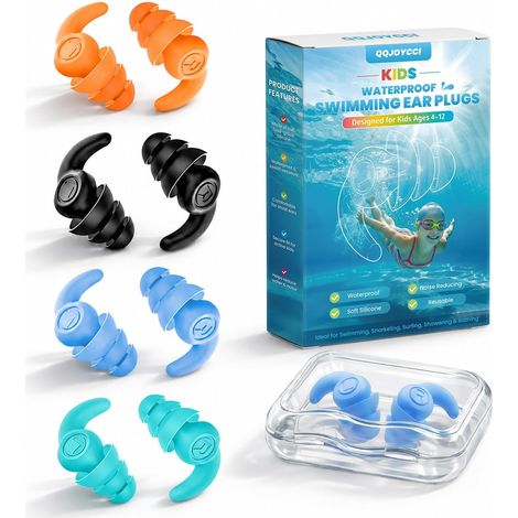 Ohrstöpsel für Kinder zum Schwimmen, 4 Paar wasserdichte, wiederverwendbare Silikon-Ohrstöpsel, bequem und einfach zu tragen, Gehörschutz für Schwimmbad, Dusche und Wassersport (1/5)