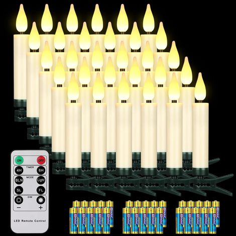 Lot de 30 bougies LED sans fil pour sapin de Noël avec télécommande et minuteur - Fonctionnement à piles - Sans flamme - IP64 - 30 piles incluses (1/5)