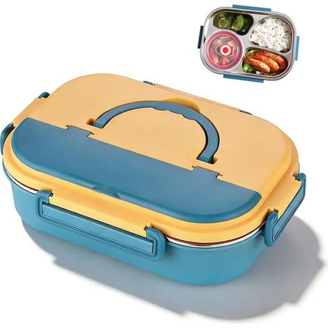 Boîte à déjeuner à 4 compartiments - 1200 ml - En acier inoxydable - Avec bol à soupe et couverts - Anti-brûlure - Avec compartiments - Design amovible pour l'école, le bureau (1/5)