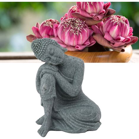 Statue Bouddha Sculpture en Grès Vert Figurine Assise Zen Décor pour Salon Courtyard Étude Méditation 7135K-05 (1/5)