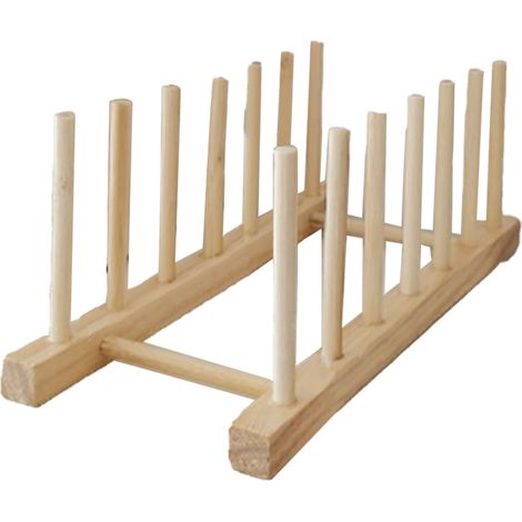 Étagère de Séchage à Bois Verticale 6 Cases, Support Vaisselle en Pin avec Base Stable pour Tasses et Planches à Découper (1/5)