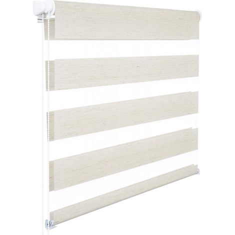 WOLTU Doppelrollo Klemmfix ohne Bohren Holzlook, Duo Rollo Zebrarollo Fensterrollo Klemmrollo Seitenzugrollo Easyfix lichtdurchlässig & verdunkelnd Rollos für Fenster und Tür, Buche 120x150cm (BxH)