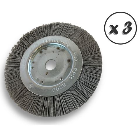 Lot de 3 brosses circulaires NYLON Abrasif Ø 175 mm Epaisseur 1 rang Carbure de silicium Grain 120 Alésage 20 mm + réducteur bague 16/12 mm Touret meuleuse ponceuse Kibros 214176KR120x3 (1/5)