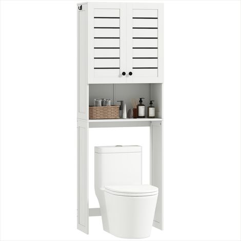 Meuble de salle de bain MDF blanc 190 cm rangement WC (1/5)