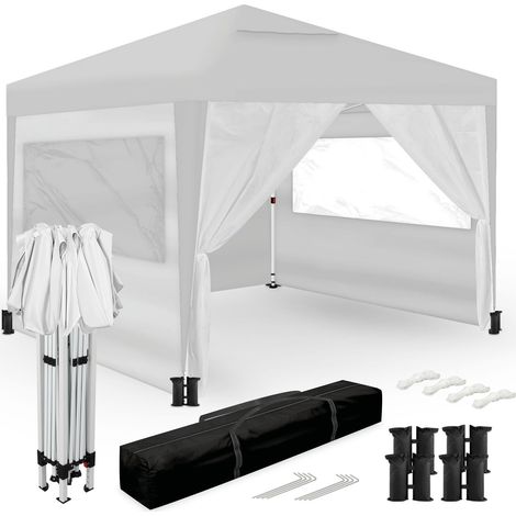 Tente Pliante 3x3m – 4 Parois Latérales – 4 Sacs de Sable, Sardines et Câbles de Fixation – Sac de Transport – Pergola Blanche en Nylon (1/5)