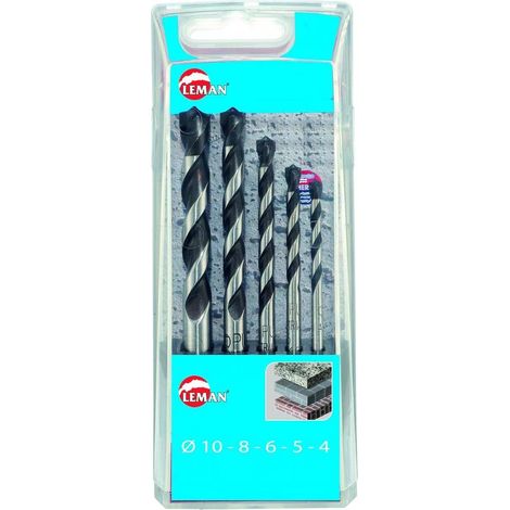 Coffret de 5 Forets HM D.4/5/6/8/10 mm x Q. Cylindrique - Pour Béton, Brique, Granit, Pierre Nat, Plâtre - Diamwood (1/2)