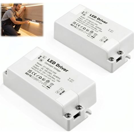 2 PC Driver LED 12V 15W, Alimentation LED 12V Transformateur 1.25A, Alimentations 220V vers 1.25A, Driver AC/DC à Tension Constante, Transfo Compact pour G4 MR11 MR16 Ruban Spot Cuisine Salle de Bain (1/5)