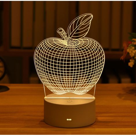 Lampe néon 3D en acrylique, veilleuse pour enfant, lampe de table, décoration pour fête d'anniversaire, lampe de chevet pour la Saint-Valentin, motif pomme (1/5)