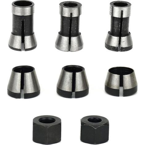 6-teiliges Fräsfutter-Set, 6 mm, 6,35 mm, 8 mm Spannzange, Bündigschneidfutter, Holzbearbeitungs-Fräsfutter, Oberfräsenklemme, Graviermaschinen-Klemmadapter + 2 Muttern (1/5)