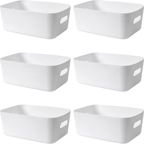 Lot de 6 paniers de rangement en plastique avec poignées, boîtes de rangement pour salle de bain, bureau, cuisine, blanc, 25 x 17,5 x 10 cm (1/4)