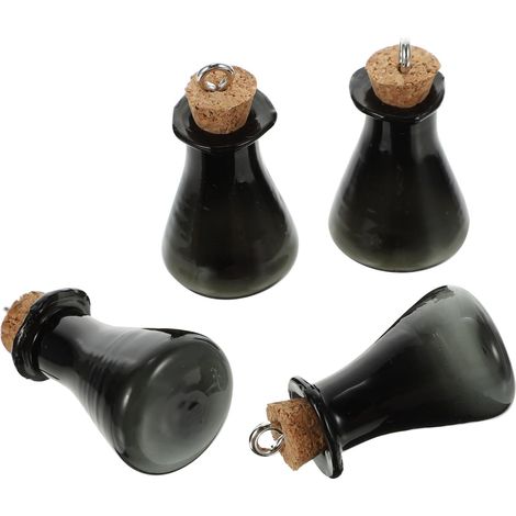 Bouteilles à Souhaits en Verre Noir avec Bouchons en Liège, Mini Bouteilles Faciles à Transporter pour Décoration et DIY Bureau (1/5)