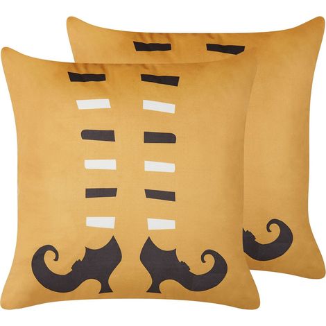Dekokissen 2er Set COVASNA Samtstoff 45 x 45 cm Orange Abstraktes Muster