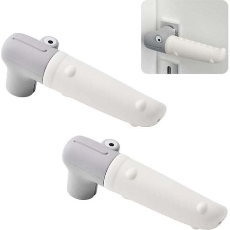 Lot de 2 housses de poignée de porte en forme de crocodile en silicone antistatique, protection pour poignées de porte carrées et plates (blanc et gris) (1/4)