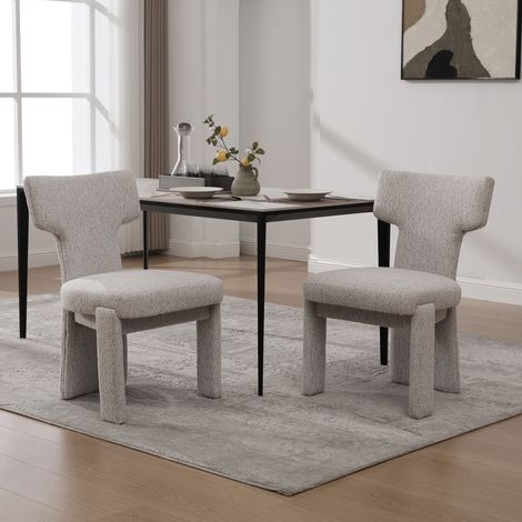 Lot de 2 Chaises de Salle à Manger en Chenille Beige - Pieds en Bois Massif et Dossier Incurvé - Design scandinave (1/5)