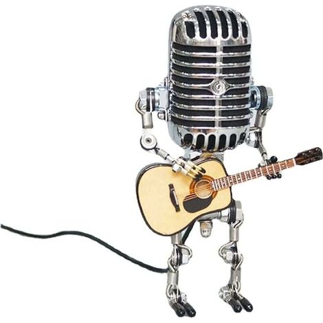 Lampe De Bureau Microphone - Réglage Tactile De Luminosité - Design Rétro Robot En Métal - 1 Pièce (1/5)