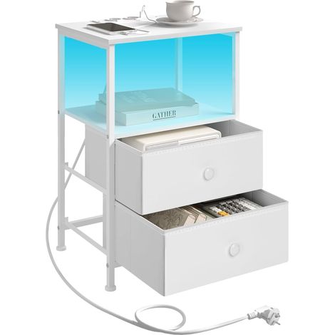 WOLTU 1x Comodino Mobiletto Cassettiera 2 Cassetti Design Con Led Bianco