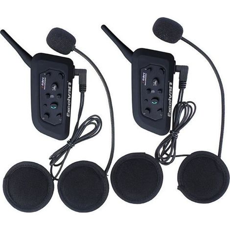Kit intercom moto Bluetooth Excelvan V6 avec 2 haut-parleurs, talkie-walkie et casque de communication sans fil pour 6 motards (noir)-AquaForge (1/4)