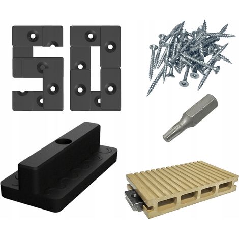 CLIPS DE MONTAJE PARA TABLAS COMPOSITE WPC 50 PIEZAS H 7MM + TORNILLOS + BIT (1/5)