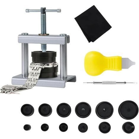 LAN Uhrenreparatur-Pressensatz – Einsetzwerkzeugsatz – Gehäusepresse mit 12 Druckplatten (1/5)