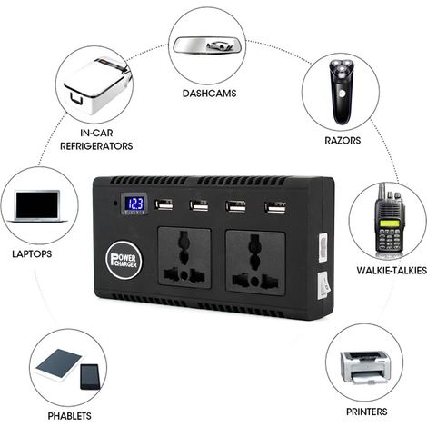 Multiprise intelligente pour voiture avec convertisseur 12V/24V vers 220V, chargeur allume-cigare 200W et fonction de diffusion vocale 4298 (1/5)