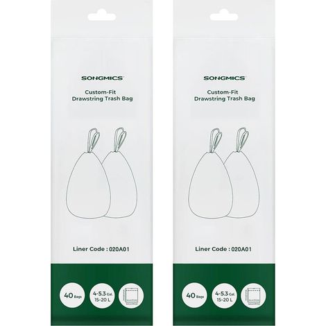 Lot de 40 sacs poubelle avec cordon de serrage 42 x 60 cm capacité 20L en plastique blanc (1/2)