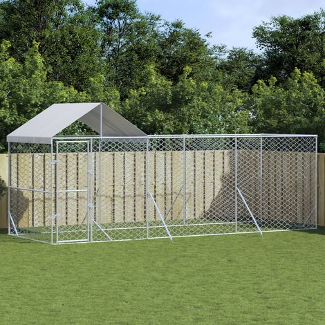 Chenil d'extérieur pour chiens avec toit-Abri pour chien argenté 6x2x2,5 m 702152 (1/4)