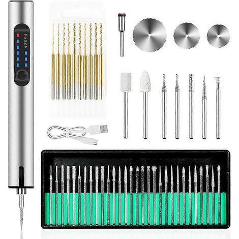 Stylo graveur rechargeable USB, perceuse manuelle portable pour la création de bijoux, gravure sur métal, bois, pierre, plastique et verre, gris (1/5)