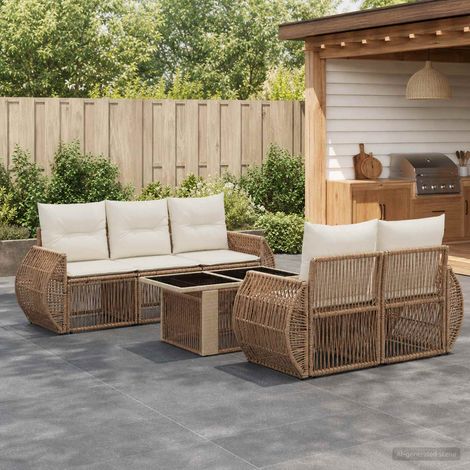 vidaXL Set Divano da Giardino 6 pz Beige e Bianco Crema polyrattan (1/5)