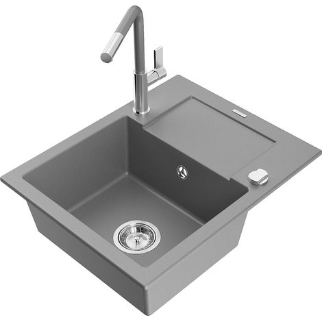 Mexen Enzo fregadero de granito 1-cubeta con escurridor y grifo de cocina Flora, gris - 6506-71-670401-06 (1/5)