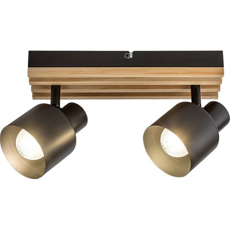 Plafonnier scandinave noir et bois réglable 2xE14 10W Rabalux Noxelle (1/5)