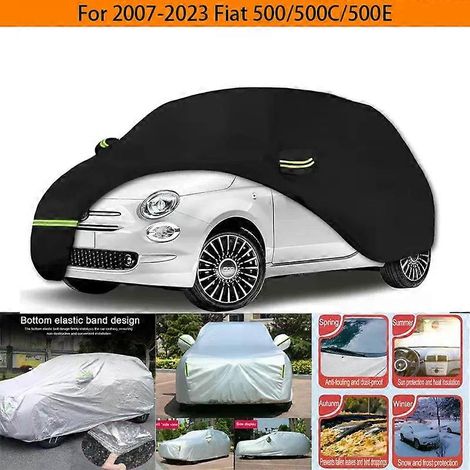 Housse de voiture imperméable pour Fiat 500/500C/500E Abarth/Nouvelle Fiat 500 (noire) 210T sur mesure, style tempête extérieure. (1/5)