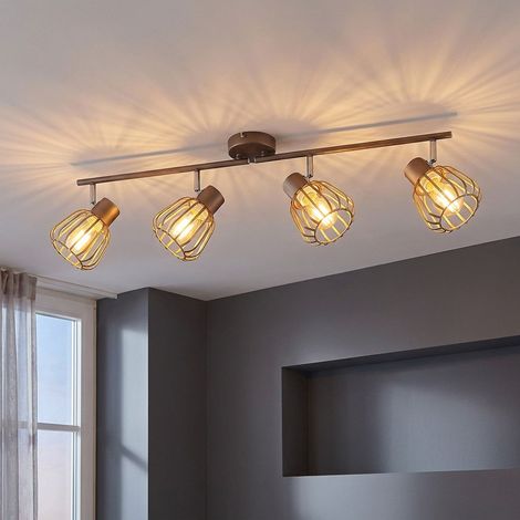 Plafoniera Lampada da soffitto Lampada da soggiorno Spot in metallo marrone a 4 fiamme L 80 cm