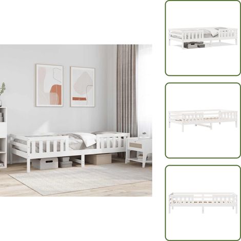 The Living Store Massivholzbett ohne Matratze Weiß 90x200 cm Kiefernholz - Massivholzbette - Kiefernholzbette - Weißes Bett - Modernes Bett - Doppelbett