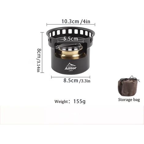 Mini réchaud à alcool de tourisme avec support, idéal pour la randonnée, le pique-nique, le camping et les activités de plein air. Fourneau de cuisson portable et coupe-vent. (1/3)
