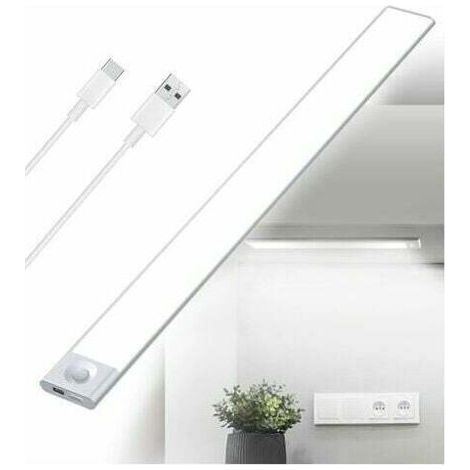 Pair ZVD-Réglette LED Cuisine Sous Meuble Rechargeable USB - 40 cm - 2500 mAh - Lampe Placard Détecteur de Mouvement - Barre LED Sans Fil Rechargeable - Lumière avec Capteur PIR à Pile pour Escalier I (1/4)