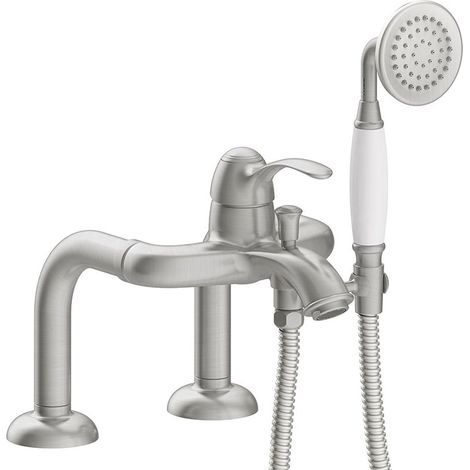 TRES 24219401AC TRES CLASIC Grifo Monomando para Borde De Bañera con Tomas De Agua Acodadas Color Acero - ref: 24219401AC