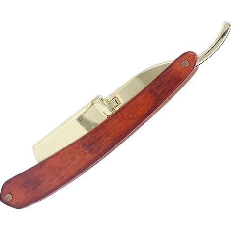 Porte-lame de barbe manuel en acier inoxydable pour homme, manche en hêtre, support pour tondeuse à barbe droite de barbier (1/5)