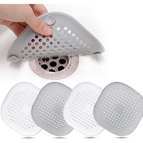 accessoires anti-obstruction protecteurs canalisation en crépine d’évier avec ventouseGris lot de 4 Silicone Blanc Gris (1/4)