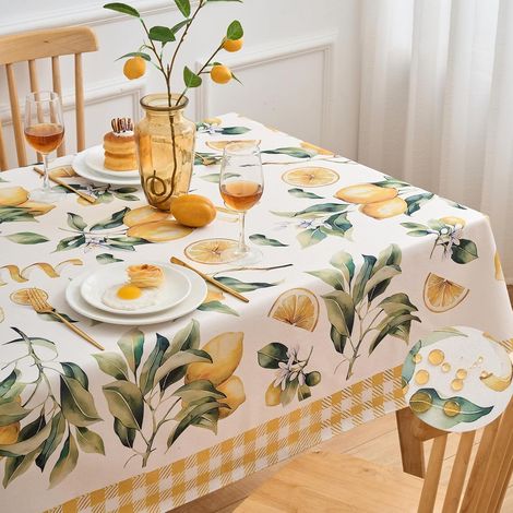 Nappe Rectangulaire Toile Cirée Exterieur Impermeable Anti Tache Jardin Polyester Lavable Citron Motif Décoration de Table pour Printemps Été Automne Salon Cuisine Jardin Fête Picnic 240x140cm (1/5)