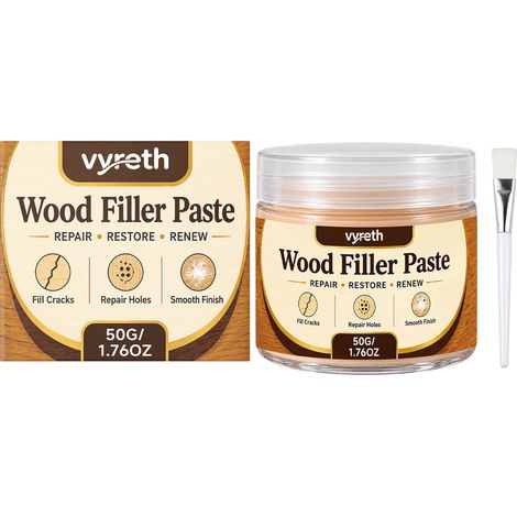 Pâte de mastic à bois Vyreth, polissage des surfaces de meubles en bois, anti-fissures, rénovation, retouche de couleur, pâte d'entretien facile à utiliser 50 g + pinceau 1 (1/5)