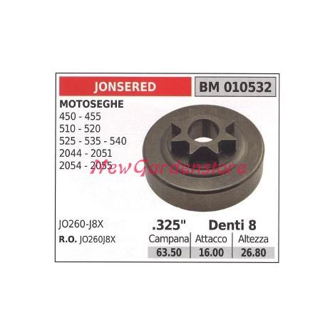 Piñón motor motosierra JONSERED 450 455 510 525 535 .325' dientes 8 010532