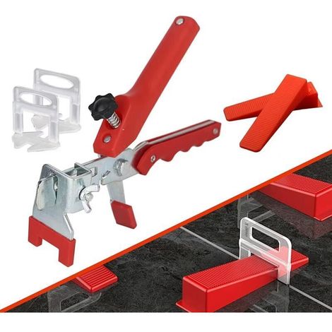 Tile Leveling Kit with 1 Pliers, 400 Clips (3 mm), 100 Reusable Wedges, Leveling System for Tiles 6-15 mm Thick (1/4)
