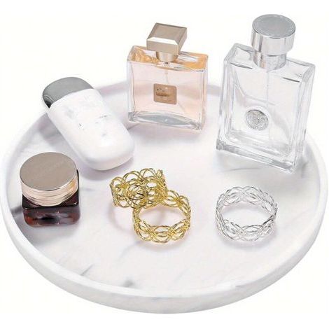 Plateau rond en silicone de 27 cm, motif marbre blanc, pour salle de bain et cuisine, idéal pour les bijoux et les parfums.Blanc (1/5)