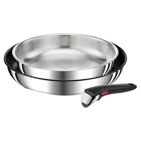 Tefal Ingenio Preference Set di 3 pezzi, Padelle 24/28 cm + manico removibile, Impilabile, Acciaio inossidabile, Induzione, Francia (1/4)