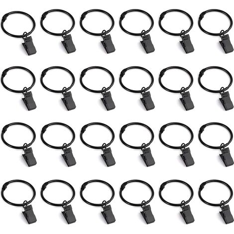 Pince Rideaux,Anneau Rideau 40 Pièces Pince Anneaux de Rideaux avec Pinces Metal Rideau Clips de Crochets Décoratifs de Diamètre Intérieur 35 mm-Noir (1/5)