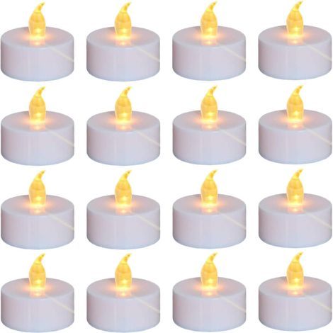 Lot de 24 bougies chauffe-plat LED sans flamme, lumière jaune chaude, fonctionnant sur piles pendant plus de 100 heures, idéal pour fêtes, mariages, anniversaires, cadeaux et décoration intérieure (1/5)