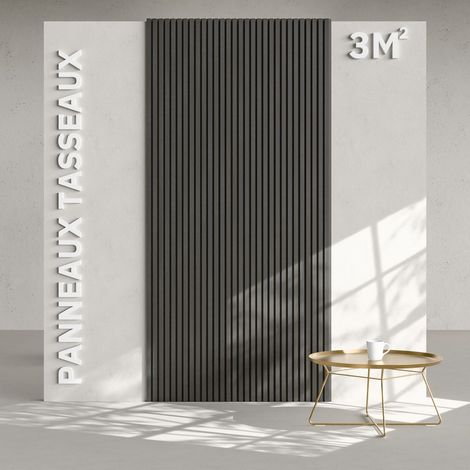 Lot de 2 Panneaux Tasseaux Bois - Chêne Noir Feutre Noir - 3 m², 2500 x 600 mm, Mon Marché Déco