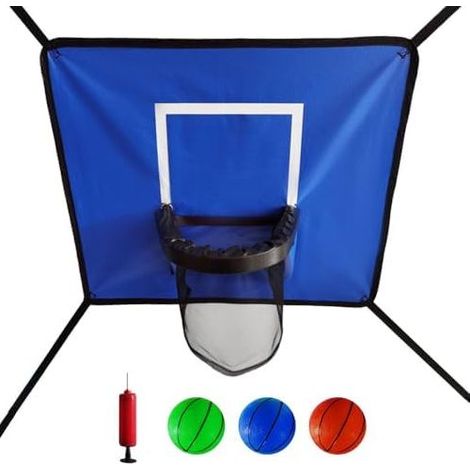 Mini-Wandbasketballkorb, mobiler Indoor-Basketballkorb, Trampolin-Rückwand, mit Pumpe und 3 Bällen, abnehmbar, für drinnen und draußen, 65 x 55 cm, blau (1/5)